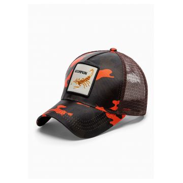 Sapca cu broderie Scorpion  H110 - Barbati - Ajustabila - Cu plasa - Maro/Rosu - Onesize