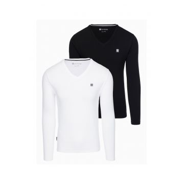 Set de bluze cu decolteu in V - 2 piese Z87 - Alb - Albastru inchis - L