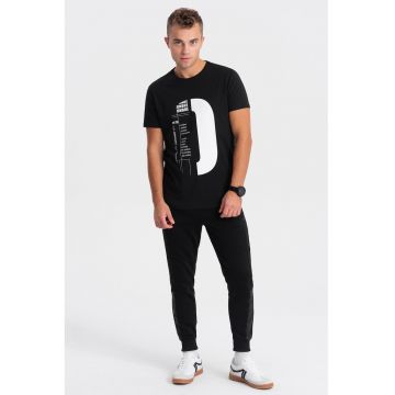 Tricou de bumbac cu logo supradimensionat - Alb/Negru