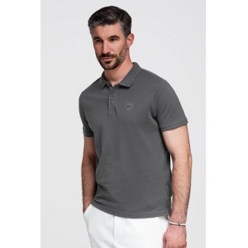 Tricou polo cu model uni - Gri inchis