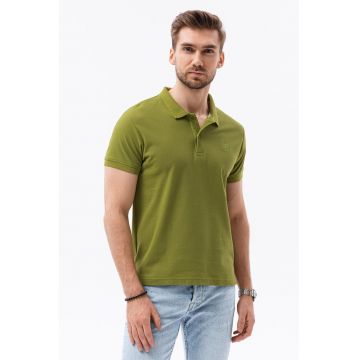 Tricou polo din bumbac cu model pique - Verde masliniu
