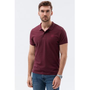 Tricou polo din bumbac cu model pique - Visiniu