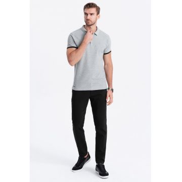Tricou polo din bumbac pique - Gri deschis melange