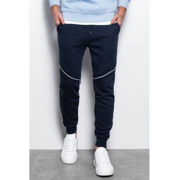 DIVERSE - Pantaloni sport din amestec de bumbac cu snur - Bleumarin