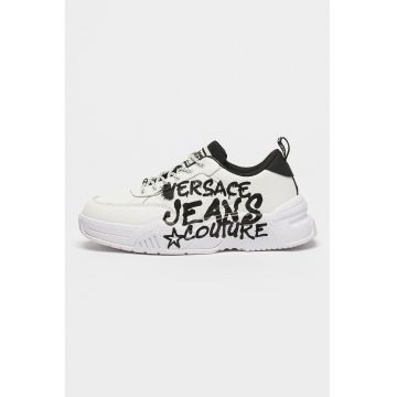 Pantofi sport din piele ecologica cu imprimeu logo - Negru/Alb murdar