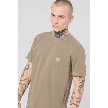 Tricou de bumbac cu decolteu la baza gatului