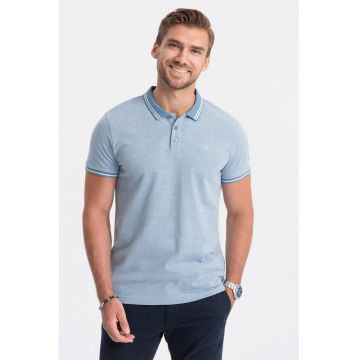Tricou polo  S1618 - Barbati - Bumbac - Cu elemente contrastante - Albastru melange - M