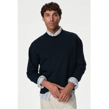 Bluza de trening din bumbac cu decolteu la baza gatului - Albastru ultramarin