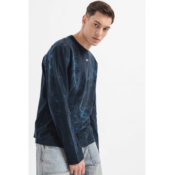 Bluza din bumbac cu aspect deteriorat Crane - Albastru