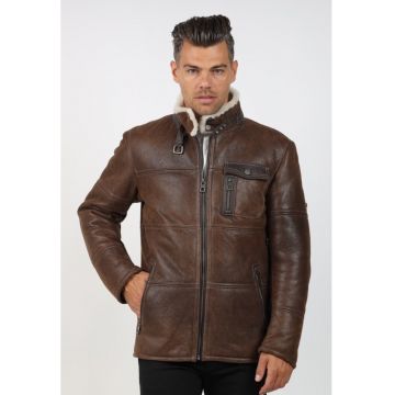 Cojoc de Barbati din Blana de Miel - Model Florin - Maro inchis