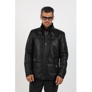 Cojoc de Barbati din Blana de Miel - Model Florin - Negru