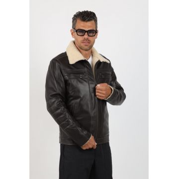 Geaca de Barbati din Piele de Miel - Imblanita - Model Caius - Maro