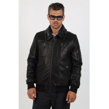 Geaca de Barbati din Piele de Miel - Imblanita - Model Zian - Negru