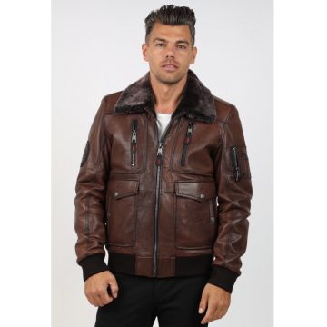 Geaca de Barbati din Piele de Miel - Imblanita - Model Zian - Maro