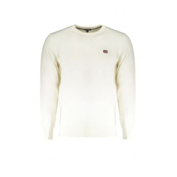 Pulover barbati cu decolteu la baza gatului - cu logo - Regular Fit -  Alb