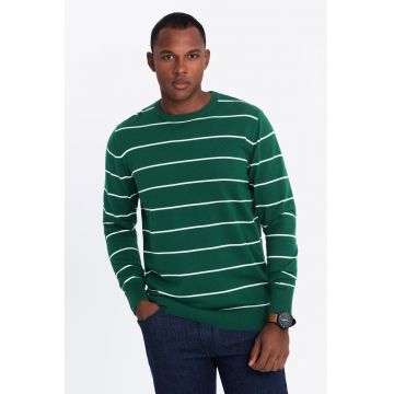 Pulover tricotat fin cu dungi - Verde