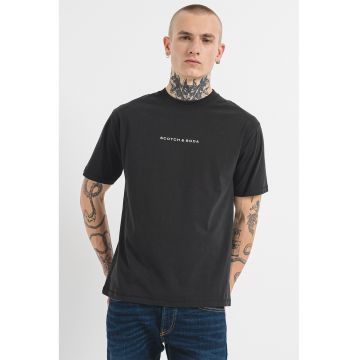 Tricou lejer de bumbac organic - Negru/Alb murdar