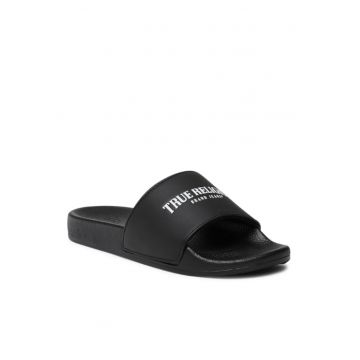 Papuci flip-flop pentru barbati -  Piele ecologica - Negru