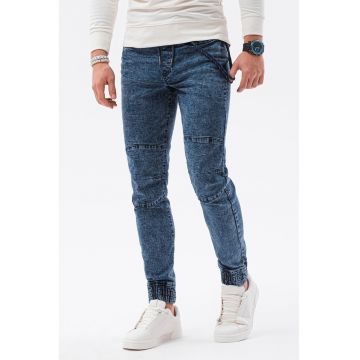 Blugi jogger slim fit cu aspect decolorat - Bleumarin