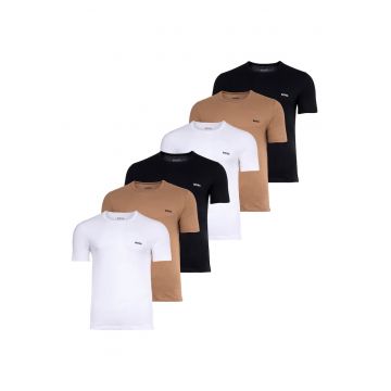 Set de tricouri cu decolteu rotund - 6 piese - Alb/Negru/Maro deschis