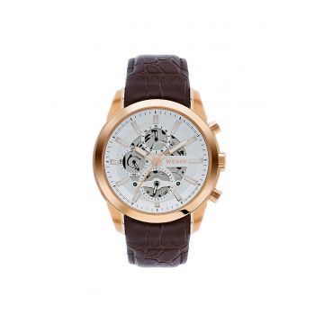 Ceas barbatesc  model WWG401003L - cu curea maro - carcasa rotunda din otel rose gold - cadran alb - rezistenta la apa 5 ATM