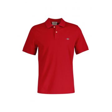 Tricou polo din bumbac pique Shield - Rosu inchis