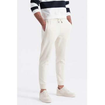 Pantaloni de trening cu croiala conica si snur de ajustare - Alb murdar
