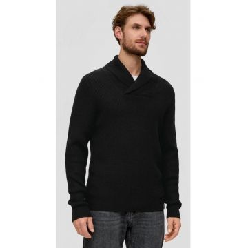 Pulover barbati din tricot cu guler sal - din amestec de bumbac si lana -  Negru