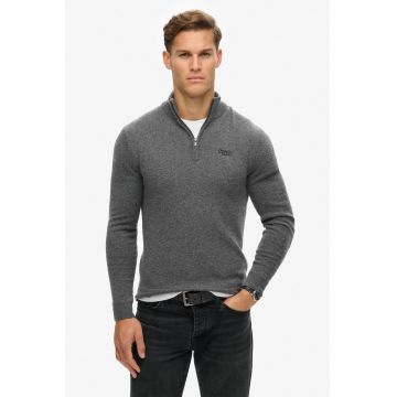 Pulover slim-fit din amestec de lana cu fenta cu fermoar - Gri inchis melange