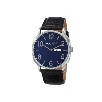 Ceas analog cu o curea cu model tip crocodil -  AK803 - albastru