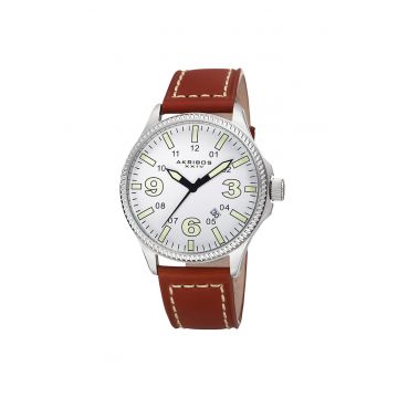 Ceas analog cu o curea de piele AK833 -  AK833 - alb