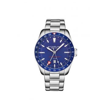Ceas analog GMT Voyager GMT Quartz cu bratara din otel inoxidabil -  Decor - Albastru