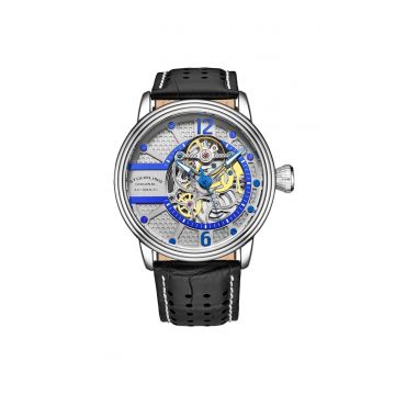 Ceas analog Prospero automatic - 44 mm cu curea din piele -  Sagitt - argintiu