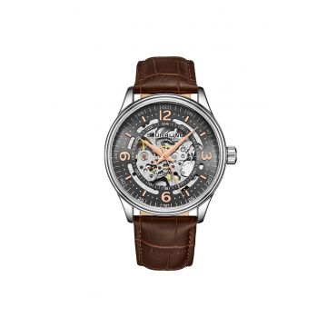Ceas automatic Danemarca cu mecanism vizibil - 42 mm - curea din piele -  Allure - gri