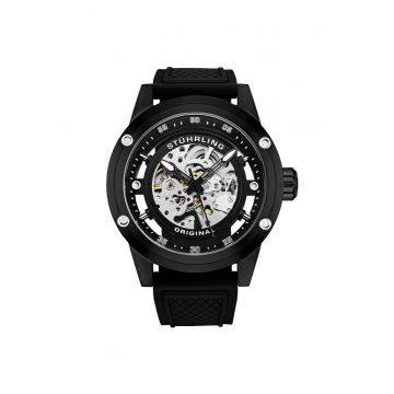Ceas automatic Grandiose 4034 - cadran skeleton de 50 mm - curea din silicon -  Grandi - negru