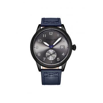 Ceas quartz cu curea din piele Wingmen Aviator -  Bleumarin