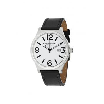 Ceas rotund analog Osprey Quartz 42 mm cu curea din piele -  Dorset - alb