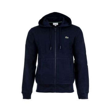 Hanorac din material fleece cu fermoar si buzunare oblice - Albastru