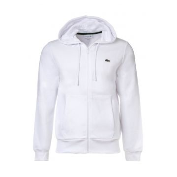 Hanorac din material fleece cu fermoar si buzunare oblice - Alb