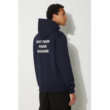 Drôle de Monsieur hanorac de bumbac Le Hoodie Slogan barbati, culoarea albastru marin, cu glugă, cu imprimeu, PERM-HO162-CO127-NY