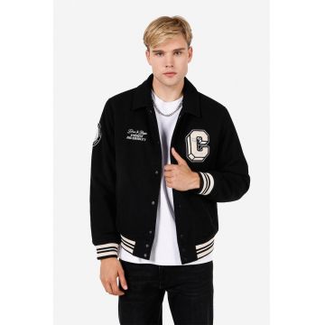 Jacheta varsity de bumbac - Alb fildes/Negru
