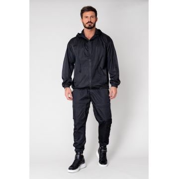 Set Windbreaker Jacheta cu fermoar si pantalon lung din fas Black 15027