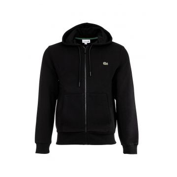 Hanorac din material fleece cu fermoar si buzunare oblice - Negru