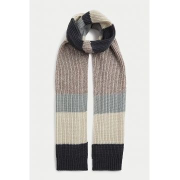 Fular tricotat cu model in dungi - Negru/Bej/Gri cenusiu