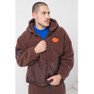 Geaca texturata cu gluga - Maro