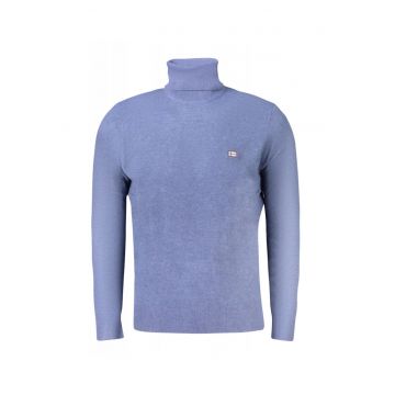 Bluza cu gat barbati - cu mini logo brodat - Regular fit -  Albastru