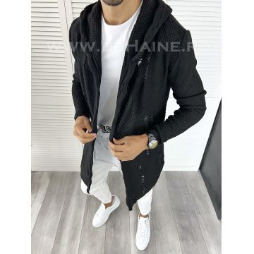 Cardigan barbati negru cu gluga slim fit ZR T3601 P19-4.2