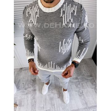 Pulover barbati gros slim fit alb T3636  23-5