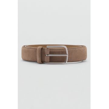 Curea din piele intoarsa cu catarama metalica - Maro nisip