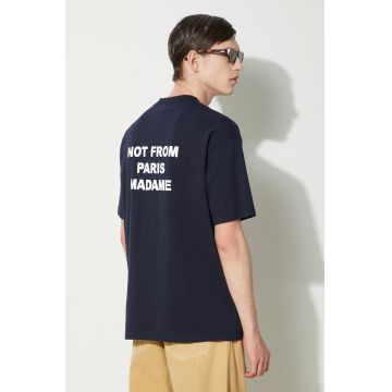 Drôle de Monsieur tricou din bumbac Le T-Shirt Slogan barbati, culoarea albastru marin, cu imprimeu, PERM-TS203-CO002-NY
